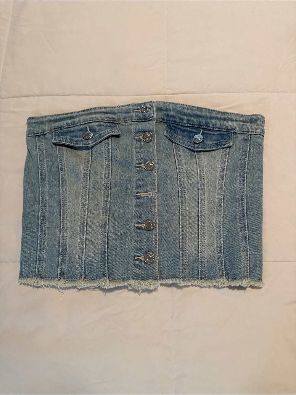 Denim Button-Front Top - Light Blue